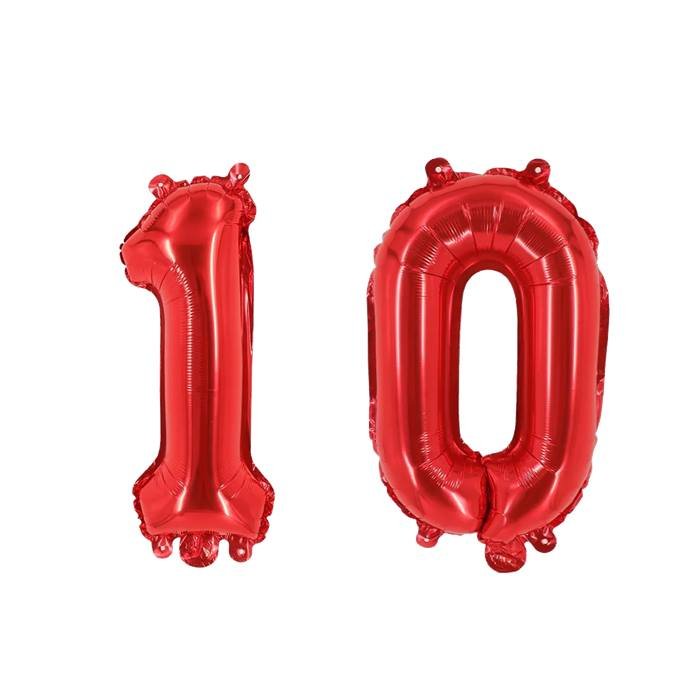 Red Number 10 Foil Balloon Set for Birthdays and Anniversaries