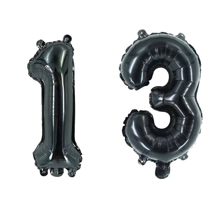 Black Number 13 Foil Balloons Set for 13th Birthday Anniversary Party Decorations