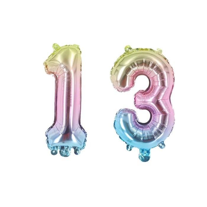 Colorful Gradient Number 13 Foil Balloons Set for Birthday Party Decorations