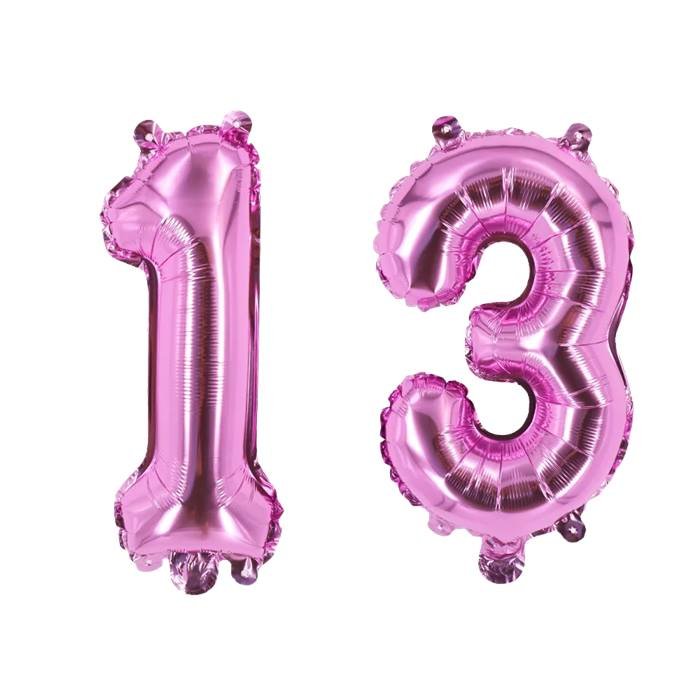 Pink Number 13 Foil Balloons Set, 32 Inch, Birthday Party Decorations