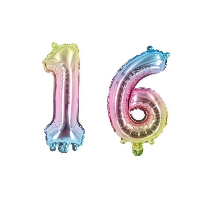 Colorful Number 16 Foil Balloon Set for Birthday Party Decorations