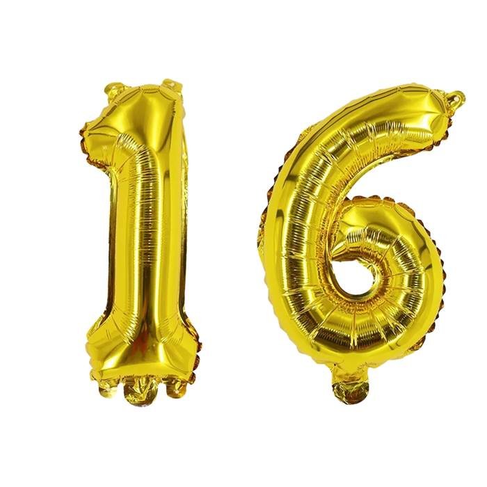 Gold Number 16 Foil Balloons Set for Birthday Party Decorations