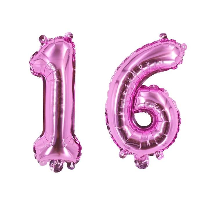 Pink Number 16 Foil Balloon Set for Birthday Party Decorations