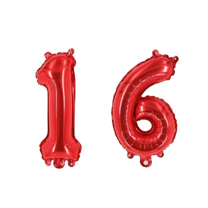 Red Number 16 Foil Balloon Set for 16th Birthday Party Decorations