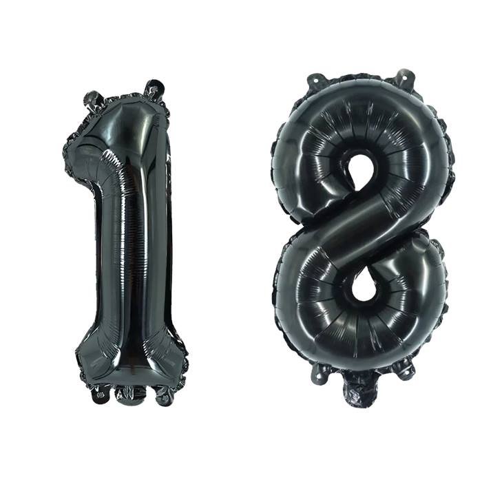 Black Number 18 Foil Balloons Set for Birthday Party Decorations