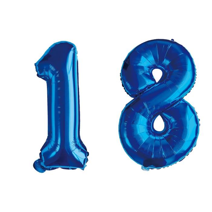 Blue Number 18 Foil Balloon Set - 34 Inch Party Decoration