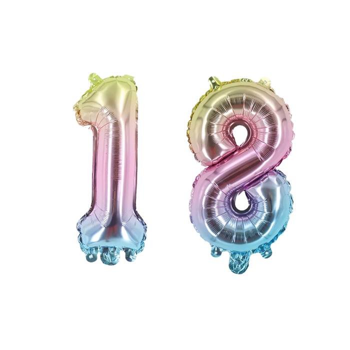 Colorful Ombre Number 18 Foil Balloons Set for Birthday Party Decorations