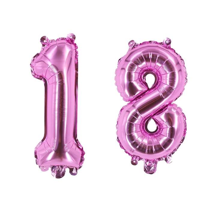 Pink Number 18 Foil Balloons Set for Birthday Party Decorations