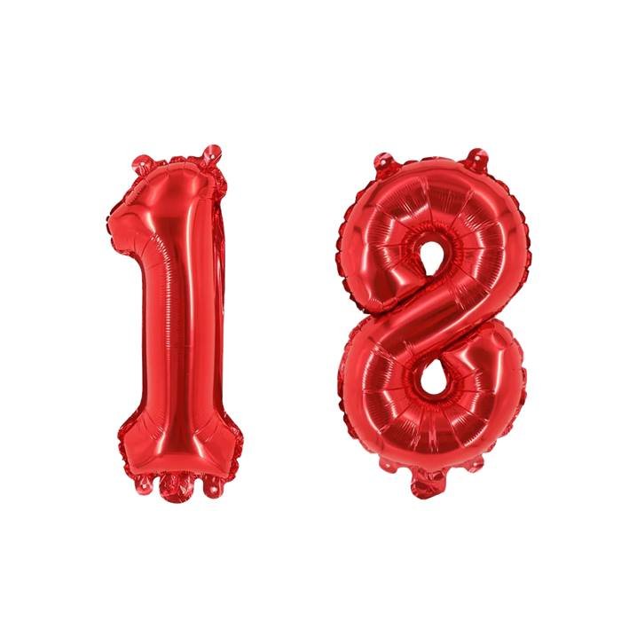 Red Number 18 Foil Balloon Set for Birthday Party Decorations