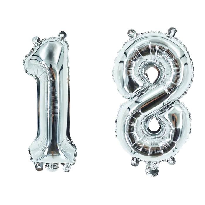 Silver Number 18 Foil Balloons Set for Birthday Party Decorations - 2 Piece Bundle