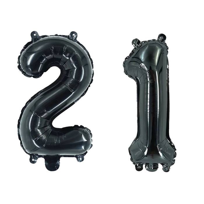 Black Number 21 Foil Balloon Set for 21st Birthday Party Decorations