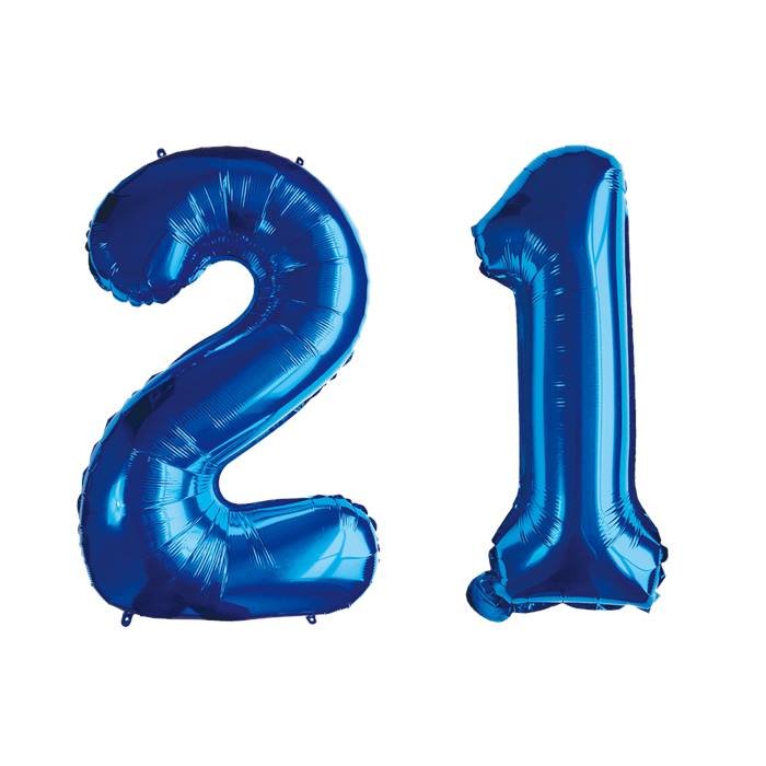 Blue Number 21 Foil Balloons Set for 21st Birthday Party Decorations