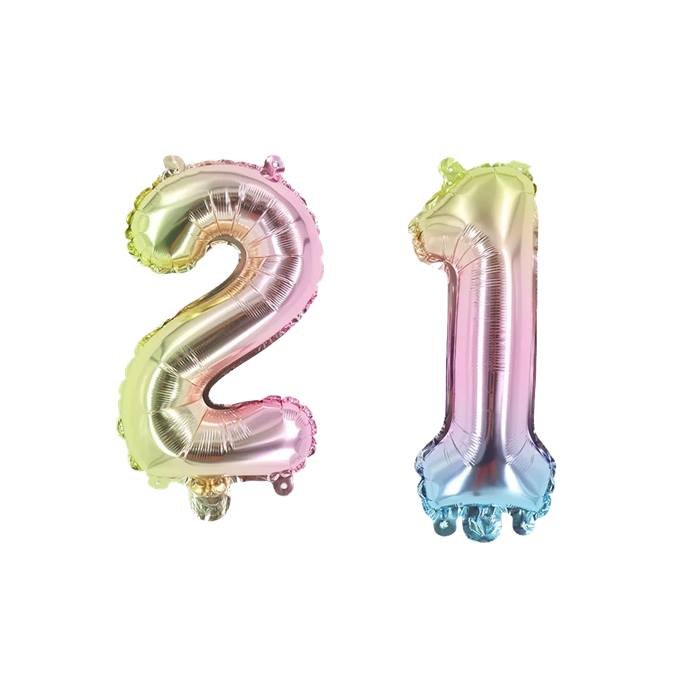 Colorful Gradient Number 21 Foil Balloons for Birthday and Anniversary Parties