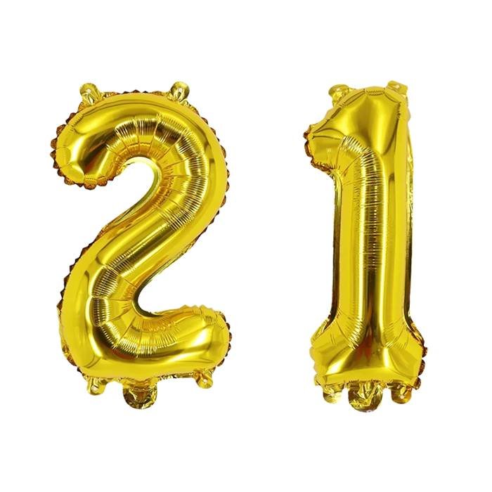 Gold Number 21 Foil Balloons for 21st Birthday Party Decorations
