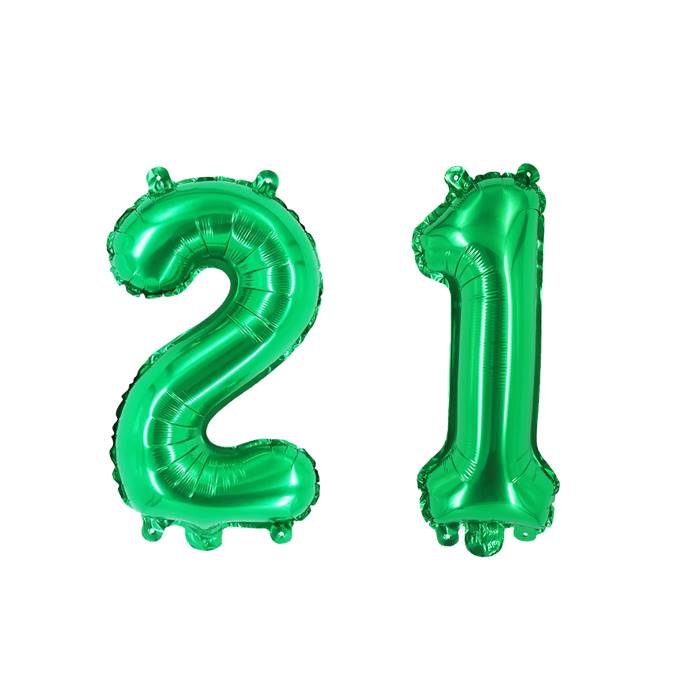 Green Number 21 Foil Balloon Set for 21st Birthday Party Decorations