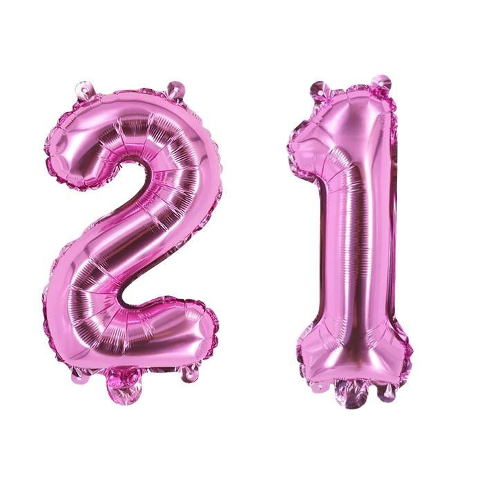 Pink Number 21 Foil Balloon Set for 21st Birthday Party Decorations