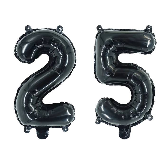 Black Number 25 Foil Balloons Set for Birthday Party Decorations