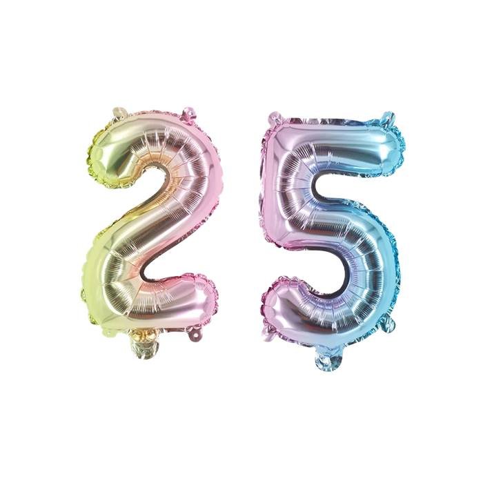 Iridescent Number 25 Foil Balloons Set - Ombre Pink Blue Purple Green for 25th Birthday Anniversary Party Decorations