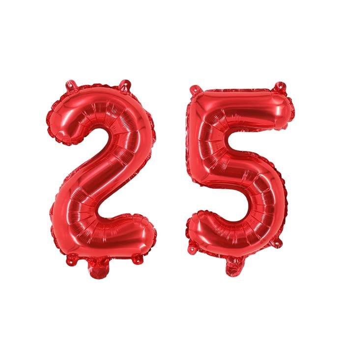 Red Number 25 Foil Balloon Set for Birthday Anniversaries Party Decorations