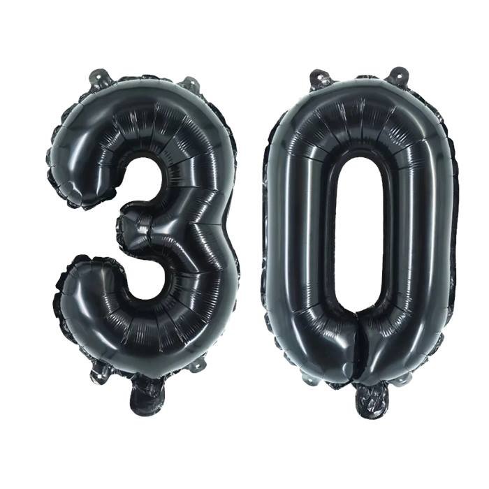 Black Number 30 Foil Balloons for 30th Birthday Party Decorations