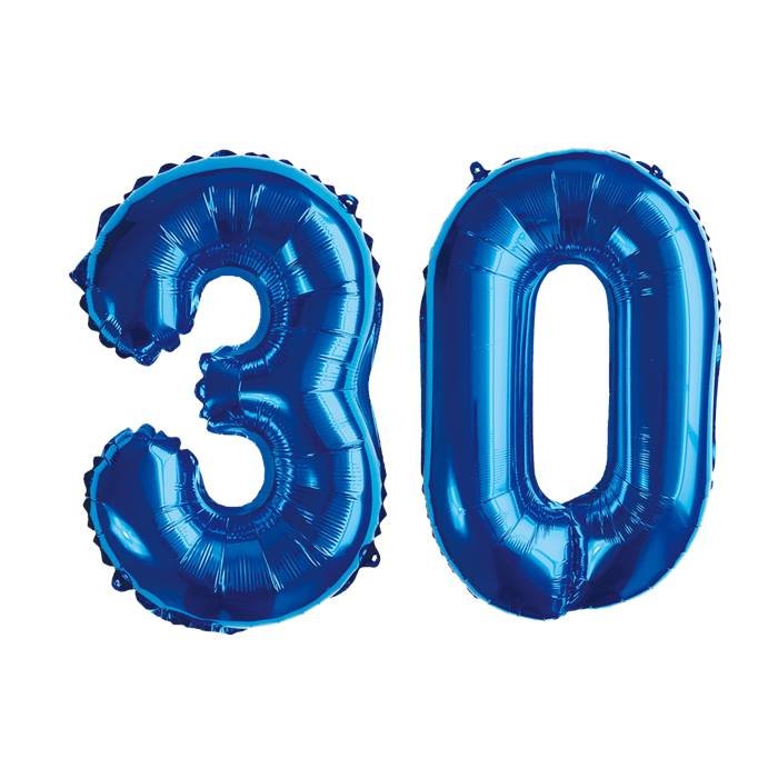 Blue Number 30 Foil Balloon Set for 30th Birthday Party Decorations
