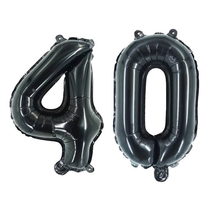 Black Number 40 Foil Balloons Set for Birthday Party Decorations