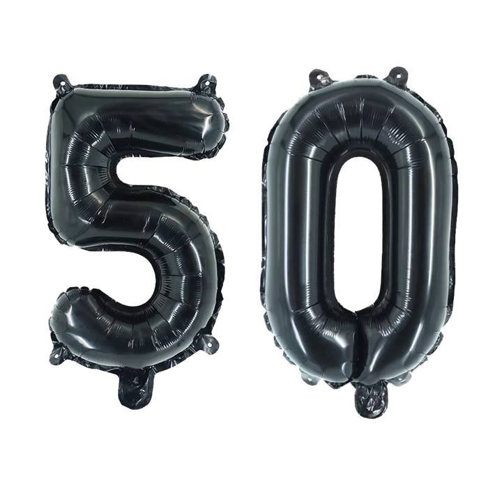 Black Number 50 Foil Balloons Set - 32 Inch Mylar Balloons for 50th Birthday or Anniversary Party Decorations