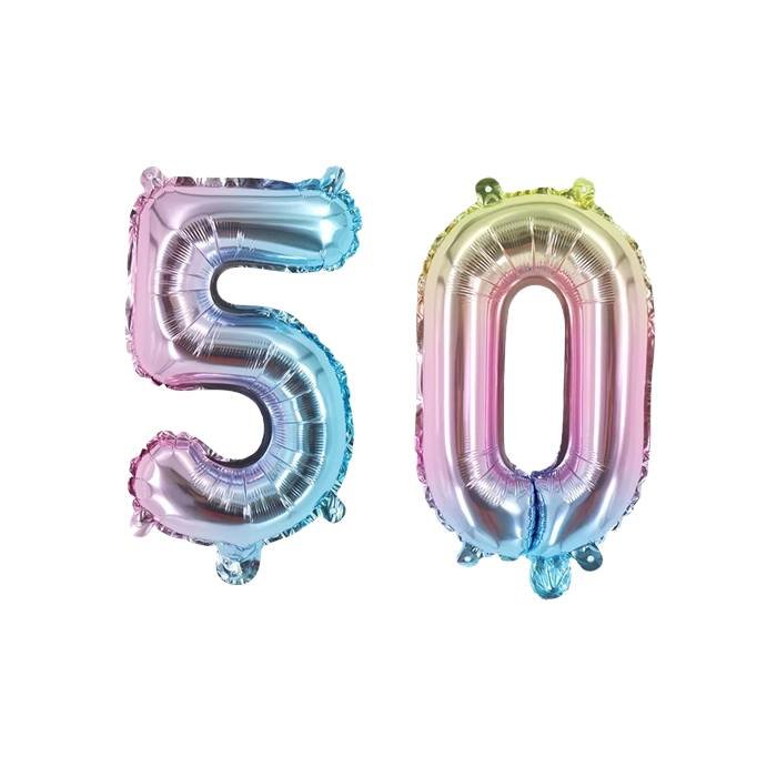 Ombre Gradient Number 50 Foil Balloons Set for Birthday Party Decorations