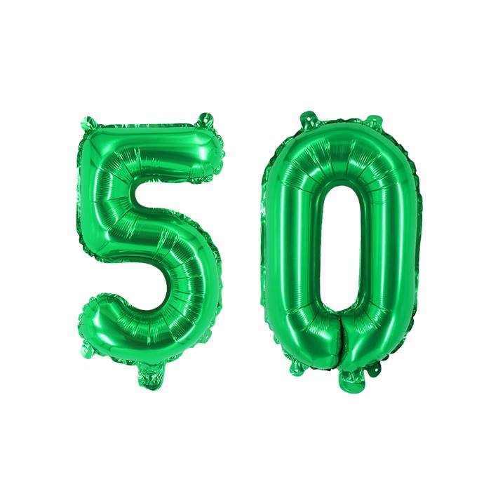 Green Number 50 Foil Balloons for Birthday and Anniversary Parties