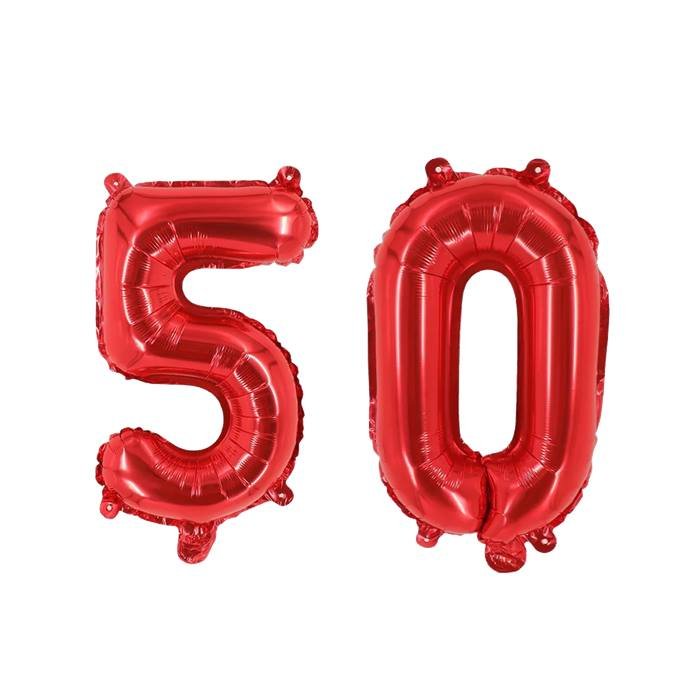 Red Number 50 Foil Balloon Set for 50th Birthday Party Decorations