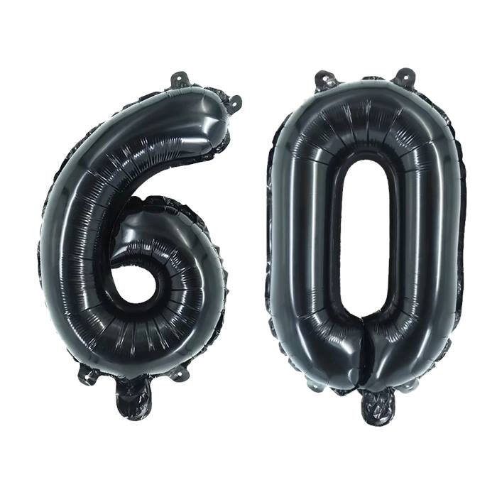 Black Number 60 Foil Balloons Set for Birthday and Anniversary Parties
