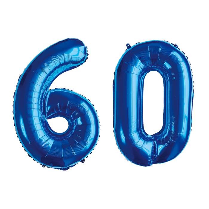 Blue Number 60 Foil Balloon Set for Birthday Party Decorations