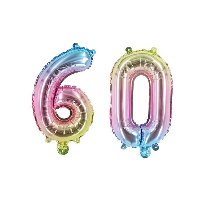 Colorful Gradient Number 60 Foil Balloons for 60th Birthday Party Decorations, 2-Piece Set