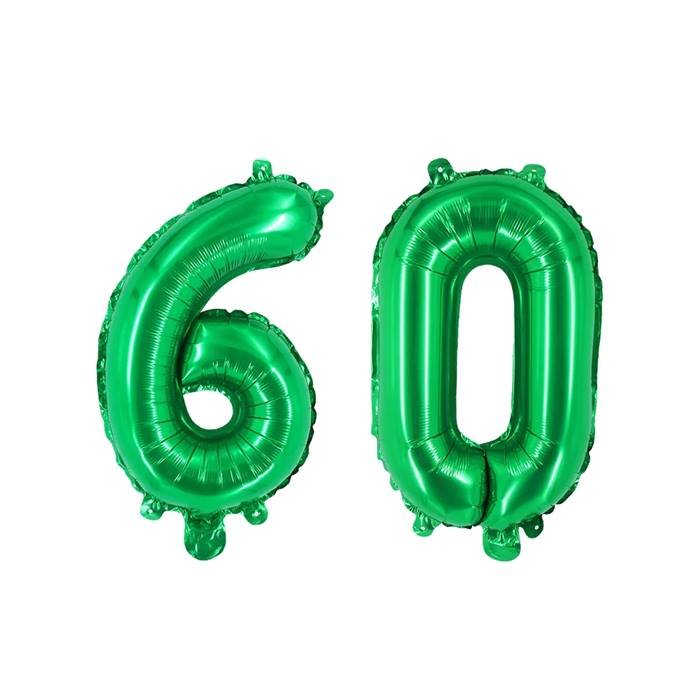 Green Number 60 Foil Balloons Set for Birthday Party Decorations
