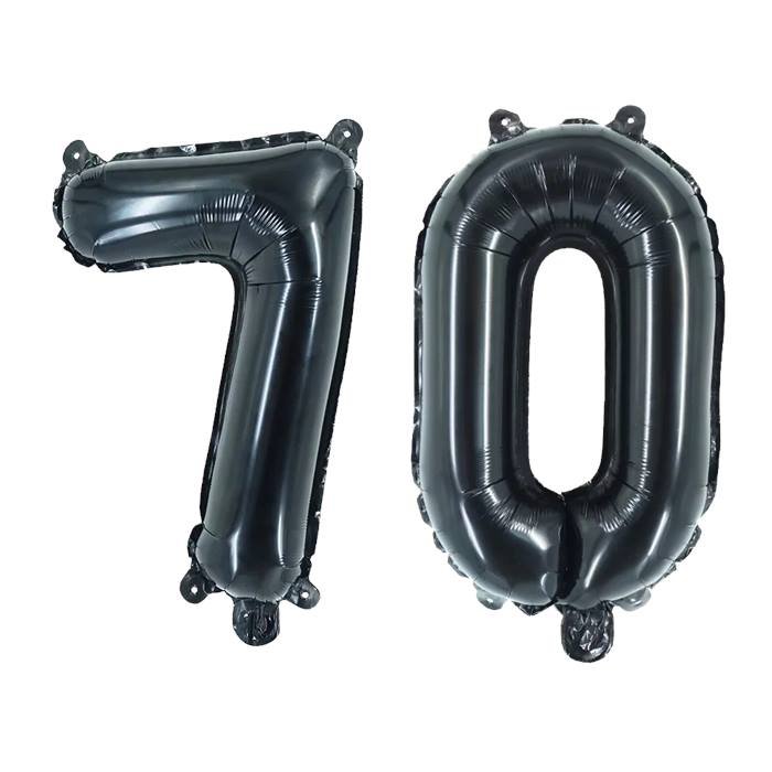 Black Number 70 Foil Balloon Set for 70th Birthday Party Decorations
