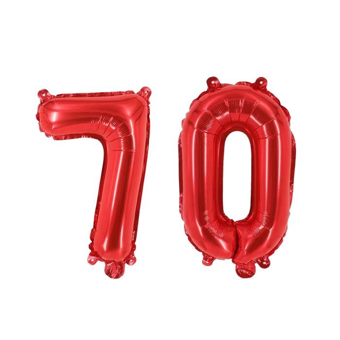 Red Number 70 Foil Balloon Set, 70th Birthday Party Decorations, Anniversary Celebration