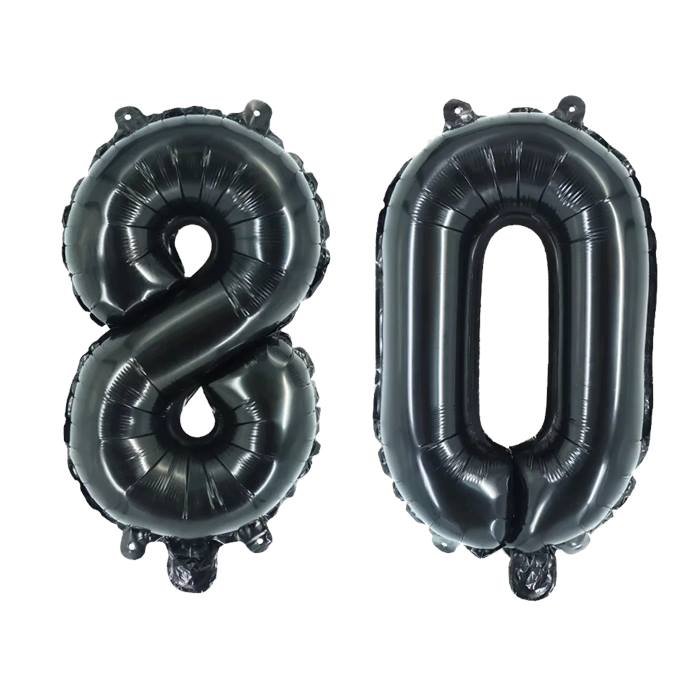 Black Number 80 Foil Balloons for 80th Birthday Party Decorations