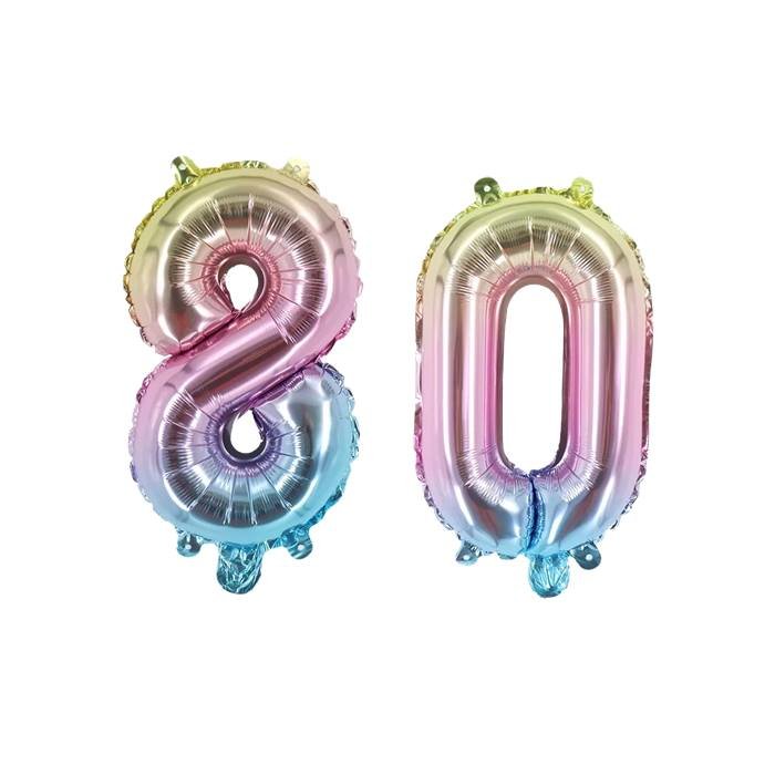 Vibrant Rainbow Number 80 Foil Balloons Set for Milestone Celebrations