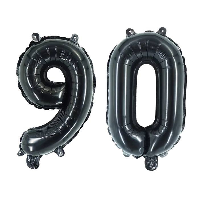 Black Number 90 Foil Balloons Set, Large Mylar Digit Balloons for Birthday, Anniversary, and Party Decorations