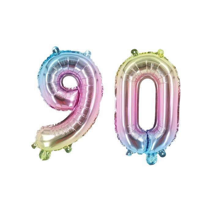 90th Birthday Rainbow Ombre Foil Number Balloons Set, Large 40 Inch