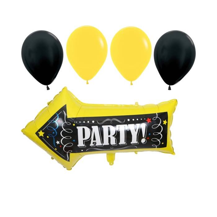 Yellow Arrow Party Directional Sign Foil Balloon Set Black Latex Decorations