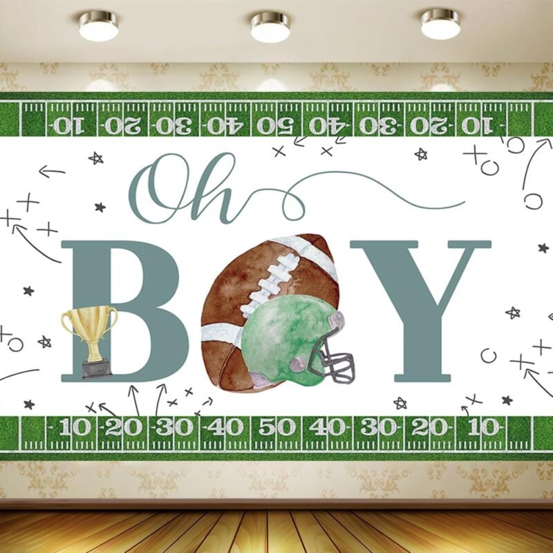 7x5FT Green Brown Photo Backdrop Sports Soccer Ball American Football My Oh Boy Photography Background Banner Polyester Fabric Studio Props Booth Video Shooting Decorations Supplies